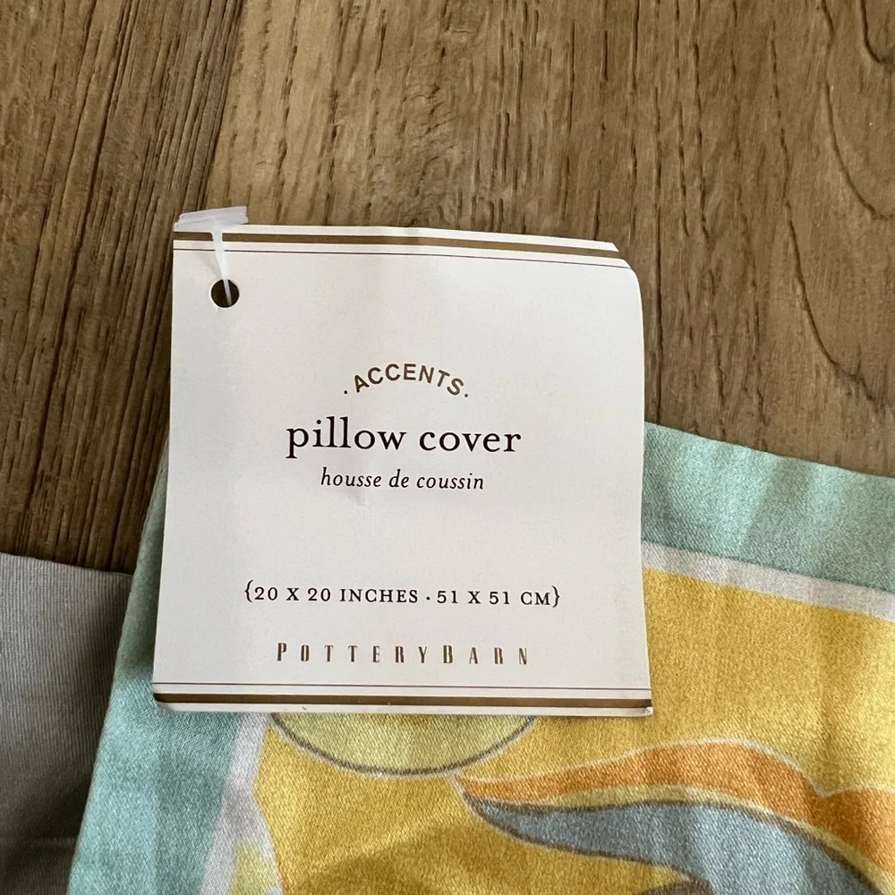 Pottery Barn Orange, Yellow & Light Blue Floral Accent Pillow Cover